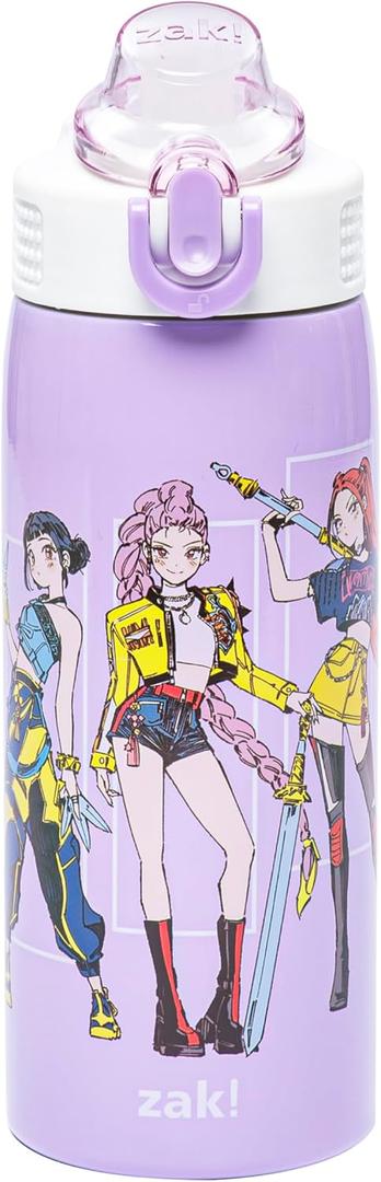 Zak Designs KPop Demon Hunters Sage Kids Water Bottle For School or Travel, 19oz Stainless Steel Water Bottle With Straw, Handle, and Leak-Proof, Pop-Up Spout Cover (Rumi, Mira, Zoey)