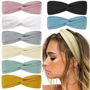 Huachi Boho Head Bands for Women Non Slip Twist Hairbands for Short Hair Fashion Summer Hair Accessories, Solid Color, 8Pcs