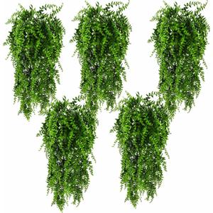 HERCOCCI 5 Pack Reptile Plants, Terrarium Hanging Plants Vines Artificial Leaves Habitat Decorations with Suction Cup for Bearded Dragon Hermit Crab Lizard Snake Geckos Chameleon