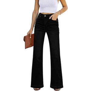 GRAPENT Womens Flare Jeans High Waisted Wide Leg Baggy Jean for Women Stretch Denim Pants (Large, Always Black)