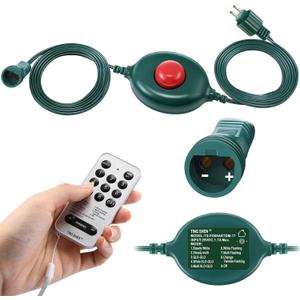 Meonum 1/2 inch Plug Extension Cord for Christmas Tree Lights, Foot Switch with 9 Light Modes Remote, Dimmable, Timer, 15 ft Power Cord Push Button Compatible with TS-8W29V TS-13W29V to TS-48W29V