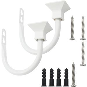 2Pcs White Square Curtain Holdbacks, Metal Decorative Wall Mounted Holdback Window Drapery Hook Tiebacks for Bedroom and Livingroom