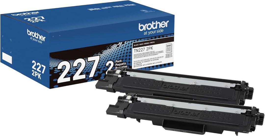 Brother Genuine TN227 High-Yield Black Toner Cartridge Twin Pack for Professional Laser Printing, 2 Pack Yields 6,000 Pages Total, Compatible with HL-L3210CW HL-L3230CDW Printers