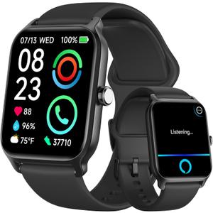 Fitpolo Smart Watches for Men Android & iPhone, Alexa Built-in [1.8" HD Screen] IP68 Waterproof Fitness Watch with Bluetooth Call (Answer/Make), Heart Rate/Sleep/SpO2 Monitor, 105+ Sports Tracker (Black)