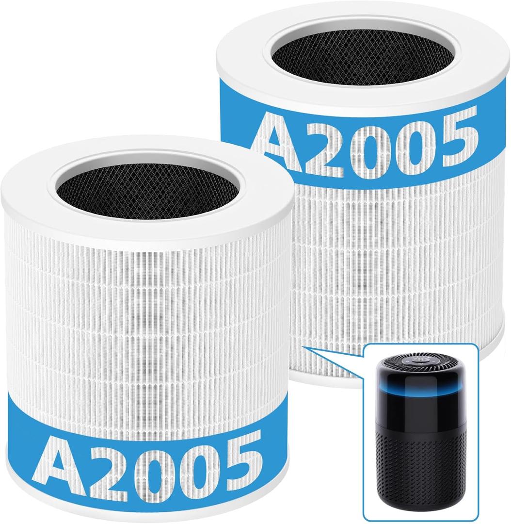 A2005 Replacement Filter Compatible with A2005 Air Purifier, 3-In-1 HEPA Activated Carbon Filter for Smoke Dust Odors Pollen Pet Dander Quiet 99.9% Removal to 0.3 Microns for Home Bedroom