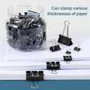 Ufmarine Binder Clips Paper Clips Assorted Sizes 200 Count (Black), Metal Paper Binder Clips with Box for Office, School and Home