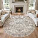 8ft Round Rug: Washable Vintage Tea Brown Area Rugs for Living Room