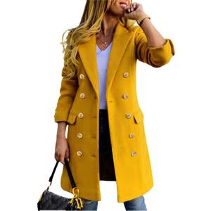 IDEALSANXUN Womens Fall Winter Wool Coats Double Breasted Midi Peacoat Trench Coats (Medium, Yellow)