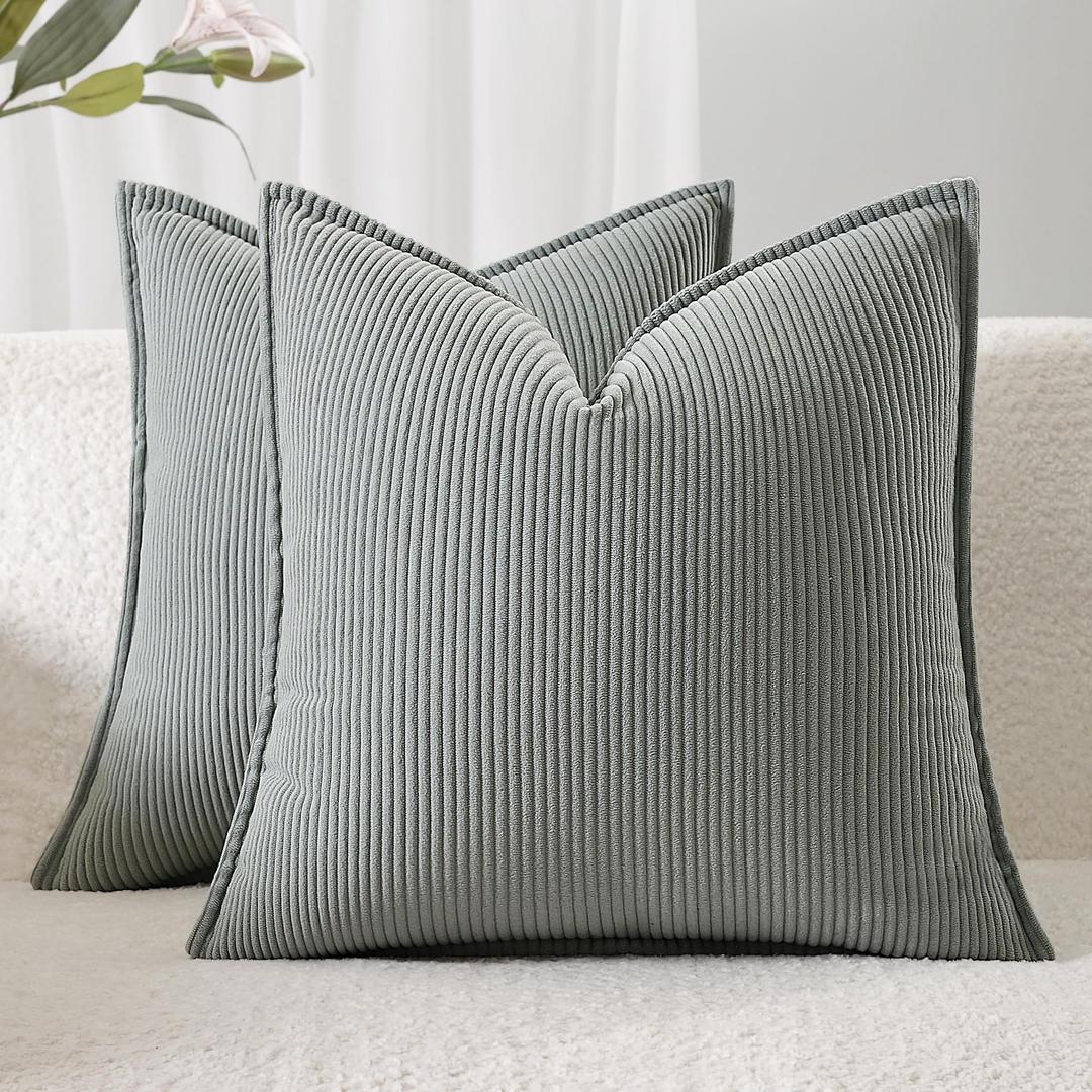 Ailuteie Corduroy Throw Pillow Covers 20x20 Set of 2 – Boho Decorative Pillow Covers for Couch, Sofa, Bed – Soft Square Cushion Covers for Living Room Decor (No Insert) Light Blue