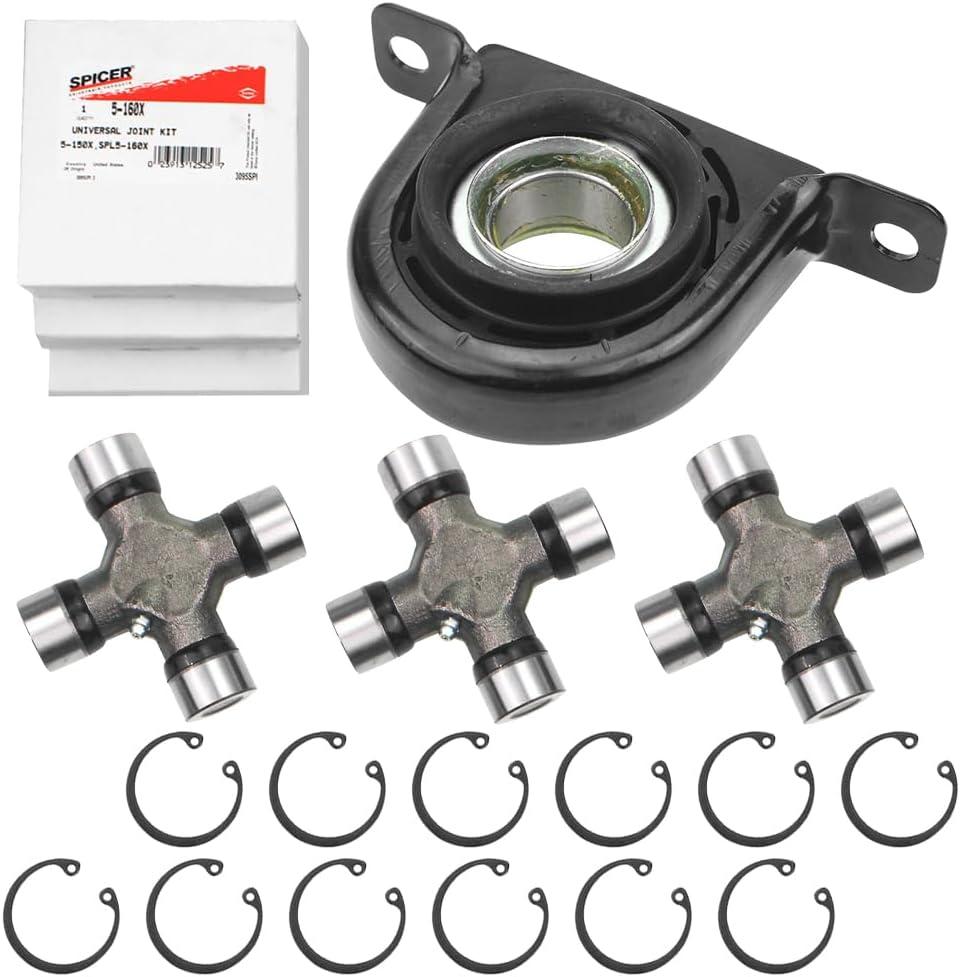 4WD/4X4 Drive Shaft Center Support Bearing and Universal Joints Kit Fit for 1999-2010 Ford F250 F-350 Super Duty Driveshaft Support Bearing Carrier Bearing and U Joints