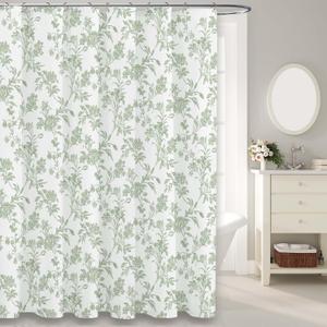 Sage Green Shower Curtain Floral Cotton Cottage core Shower Curtain for Bathroom 72" W x 84" L