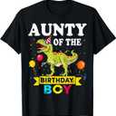 Aunty Of The Birthday Boy Dinosaur T-Rex Matching Family T-Shirt (Black, L)
