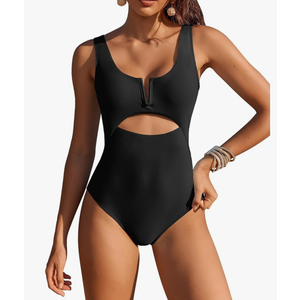 AI'MAGE Womens One Piece Swimsuits Tummy Control Bathing Suit 2025 Cutout High Waisted V Neck Monokini Swimwear L