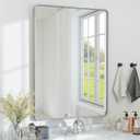 SCWF-GZ 24x36 Mirror Vanity Bathroom Wall Mounted Aluminum Alloy Metal Frame Dressing Round Rectangle Mirrors for Entryway Bedroom Living Room Horizontally or Vertically 36x24 inch Silver
