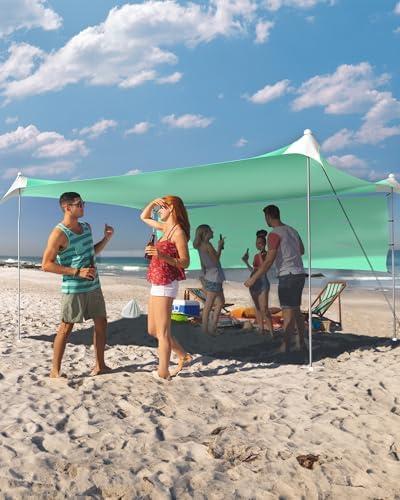 TOURIT Beach Tent Sun Shelter 11x11ft, UPF50+ Protection Beach Canopy Tent Sun Shade with Windproof Design, Outdoor Canopy for Camping, Fishing, Backyard, Green