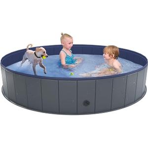 Foldable Dog Swimming Pool, Collapsible Hard Plastic, Portable Bath Tub for Pets Dogs and Cats, Pet Wading Pool for Indoor and Outdoor, size 60"x60"x12"