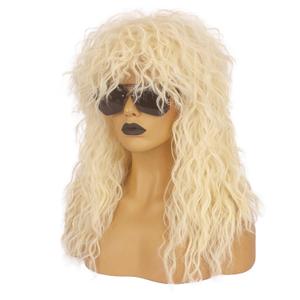 80s Rock Mullet Wig for Men and Women Long Curly Disco Punk Rock Party Funny Wig Halloween Costume Wig Blonde