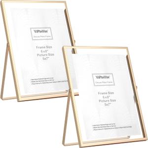 YiPinYin Gold 6x8''Floating Frame Set of 2,For Photo Sizes (3.5x5''4x6''5x7''),Metal Frames for Tabletop/Shelf Display,Classy Gift Choice for Wedding,Birthady,Home or Office Decor