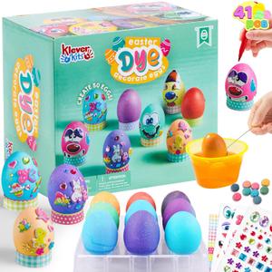 Klever 41 Pcs Easter Egg Decorating DIY Kit with Dye Tablets and Easter Stickers, Coloring Dyeing Set for Kids Theme Party, Egg Hunt Creativity Activity