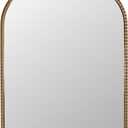 20″ x 30″ Wall Mount Baroque Arched Mirror, Antique Gold Metal Frame Real Glass Vintage Mirror with Decorative Crest for Bathroom Vanity, Entryway, Mantel