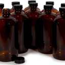 Vivaplex, 12, Amber, 16 oz Glass Bottles, with Lids