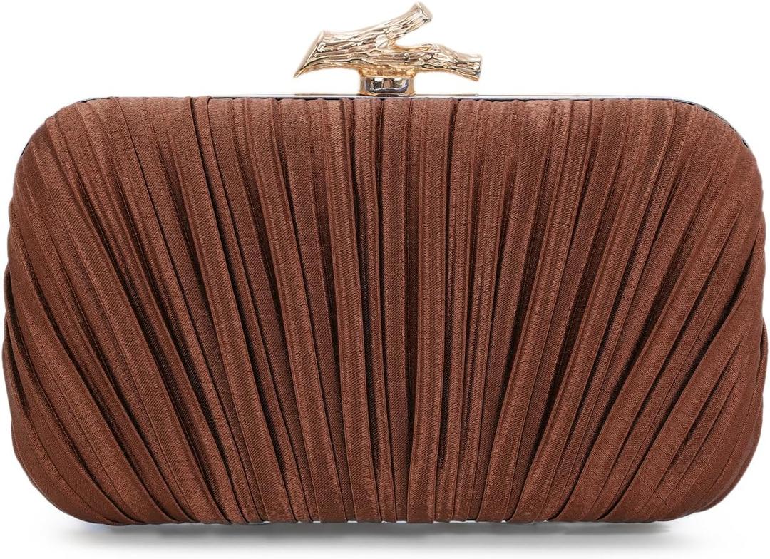 Freie Liebe Clutch Purses for Women Evening Bag Pleated Clutch Bag with Chain for Wedding Party (Coffee)