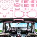 23PCS Full Set Interior Decoration Trim Kit for Jeep Wrangler JL JLU Gladiator JT 2018-2023 Steering Wheel Door Handle Air Conditioning Vent Cup Holder Reading Light Headlight Switch Gear Cover (Pink)