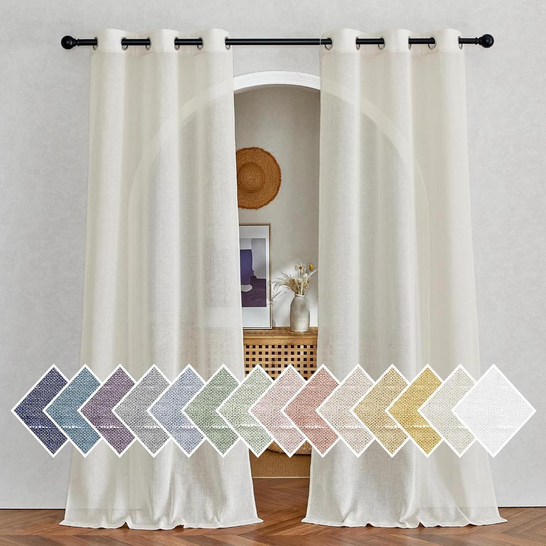 NICETOWN Bedroom Curtains Linen Blend 90 inches Long, Grommet Privacy Semi Sheer Curtains Privacy Window Treatments with Light Filtering for Bedroom, Natural, W36 x L90, 2 Panels (36"W x 90"L (Pack of 2))