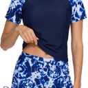 Girls Rash Guard Swimsuit 2-Piece Short Sleeve Bathing Suit UPF 50+ Summer Swimwear Size 13-14Y