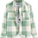 ZAFUL Men's Plaids Shirt Long Sleeve Button Down Lightweight Flannel Jacket Wool Blend Shacket Casual Shirts with Pockets (Medium), Plaid-light Green