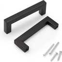 KNOBWELL 6 Pack Black Kitchen Cabinet Pulls, 3-3/4 inch Hole Center Black Square Stainless Steel Dresser Drawer Pulls 4-1/5" Length