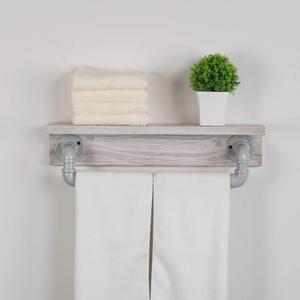 MBQQ Industrial Pipe Shelf,Rustic Wall Shelf with Towel Bar,20" Farmhouse Towel Racks for Bathroom,Floating Shelves Wall Mounted Home Decor Wooden Shelving,Retro White, 20in