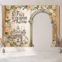 Once Upon a Time Birthday Backdrop Banner, 110x79 Inch Fairy Tale Castle Photo Booth Prop with Door Hole for Princess Theme Party Decorations, Storybook Magic Party Supplies
