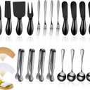 Patelai Charcuterie Board Accessories Cheese Spreader Knife Set Charcuterie Utensils Butter Knife Stainless Steel Mini Serving Tongs Spoons Appetizer Forks for Pastry Christmas(Black,20 Pieces)