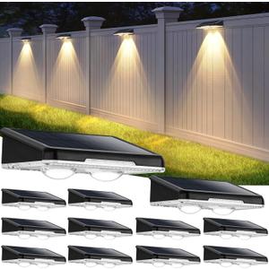 Solar Fence Lights Outdoor 12-Pack, Waterproof LED Fence Light Solar Powered with 3 Modes (3000K/4500K/6500K) for Outside, Deck, Step, Stairs, Balcony, Yard, Patio, Walkway, Pathway, Railing