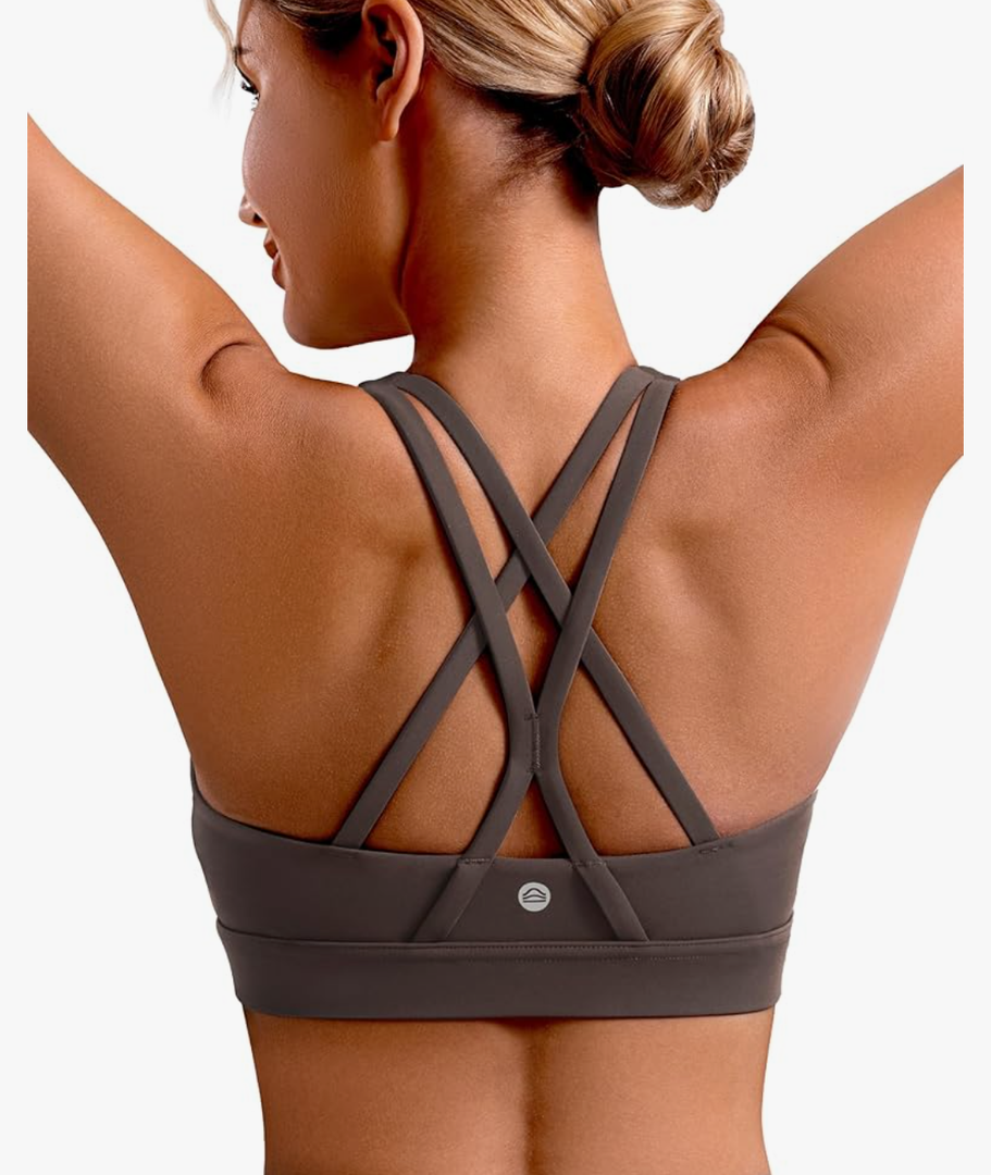 ENERBLOOM Sports Bras for Women Padded Criss Cross Back Yoga Tank Tops Medium Support Strappy Workout Removable Cups M