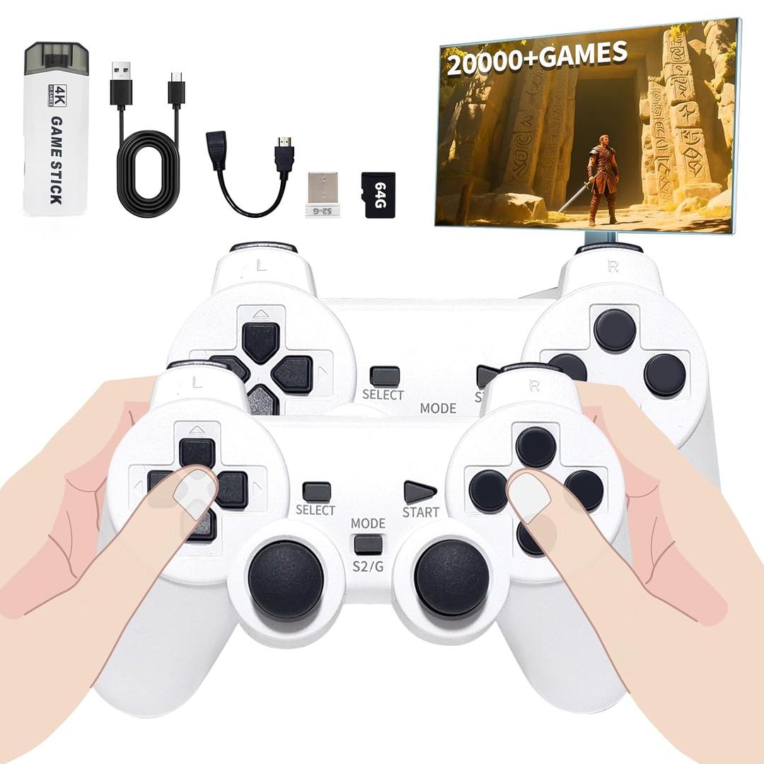 Retro Gaming Console Stick  Plug & Play Video Game Stick with 20,000+ Classic Games, 20+ Emulators, 4K HDMI Output, 2.4GHz Wireless Controllers, Retro Game System for TV (M2 64G 20000GAMES)