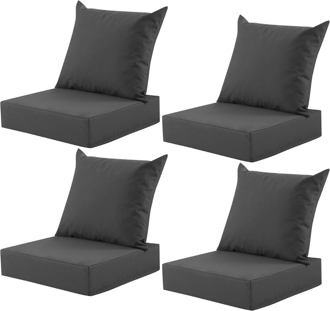 Outdoor Deep Seat Cushion Set, 24x24 Inch Water-Resistant & Fade-Resistant Outdoor Chair Cushions, Patio Furniture Cushions with Removable Cover for Patio Chair, Sofa, Dark Grey (Set of 4)