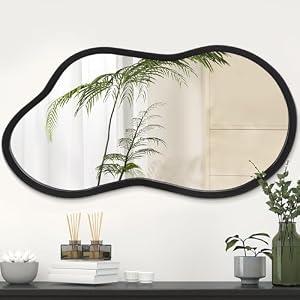 AAZZKANG Large Irregular Mirror 22"x12" Black Asymmetrical Wall Mounted Mirrors Decorative Wood Frame for Bathroom Bedroom Living Room Entryway