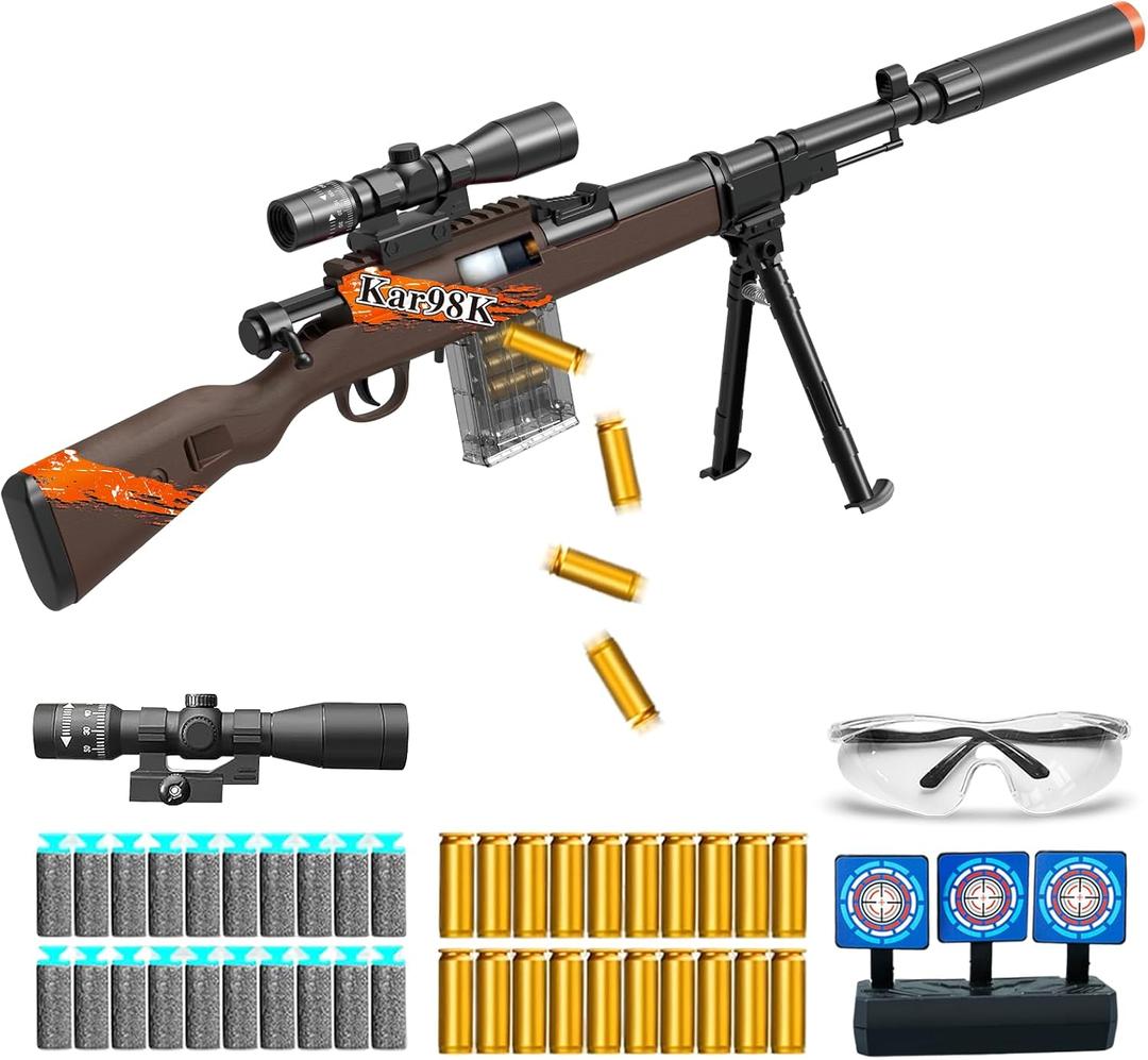 YERBA MATE Shell Ejecting Soft Bullet Toy Gun, Toy Foam Blasters with 20 Bullets 1 Goggles, Realistic Sniper Rifle with Scope for Kids Ages 8+ and Adult, Military Combat Soldier Accessories