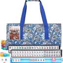 Suncle American Mahjong Tile Set,166 White Tiles Mahjong Set, 4 All-in-One Rack/Pushers,Travel Mahjong Set with Flower Carrying Bag