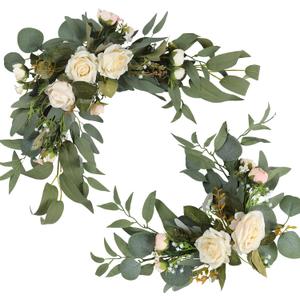 H&W 2pcs Artificial Wedding Arch Flowers for Sign, Floral Swag Dusty Decor for Reception Ceremony Backdrop Sweetheart Table(White Rose)
