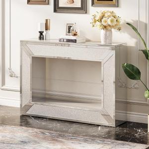 LITTLE TREE 47-Inch Console Table, Modern Entryway Table with Storage, Narrow Sofa Table Behind Couch for Living Room, Foyer, Mirrored Silver