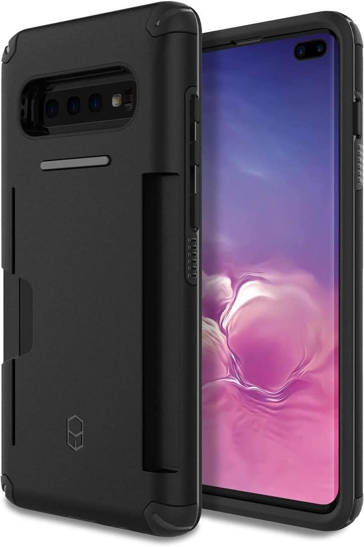 PATCHWORKS Galaxy S10 Case [Level Wallet Series] Rugged Hybrid Shockproof Dual Layer TPU + PC Case [Military Grade Drop Test Certified] [Wireless Charging Compatible], Black