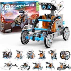 Sillbird 12-in-1 Solar Robot Building Kit STEM Gift for Boys Aged 8-13, DIY Science Educational Robotic Toys for Kids Teens Birthday, Powered by The Sun with 190 Pieces (12in1-blue Grey)