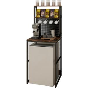 KirKical Mini Fridge Stand with Storage, Coffee Bar Table Kitchen Storage Microwave Shelf Bakers Rack Dorm Cabinet with Mini Fridge Space, Vintage Wood, 23 Inches X 41 Inches X 22 Inches