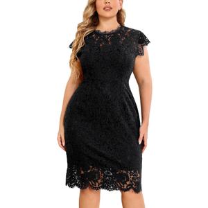 Miusol Women's Retro Lace Sleeveless Plus Size Formal Evening Prom Dress (Large Plus, Black)