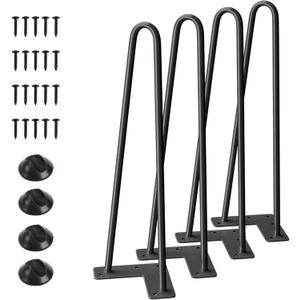 SMARTSTANDARD 16" Hairpin Furniture Legs, Metal Home DIY Projects for Nightstand, Coffee Table, Desk, etc with Rubber Floor Protectors Black 4PCS (16 Inch)