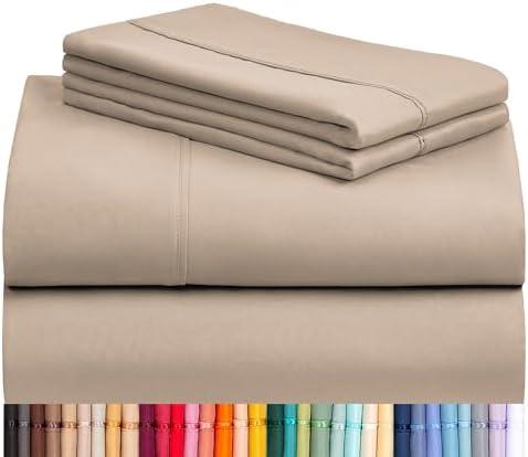 LuxClub 6 PC King Size Sheet Set Bed Sheets Deep Pockets 18" Eco Friendly Wrinkle Free Cooling Sheets Machine Washable Hotel Bedding Silky Soft - Light Khaki King