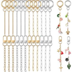 24 Pcs Keychain Making Kit Keychain Charms Making Kit Swivel Hook Lobster Claw Clasps Extender Chain for DIY Craft Lip Gloss Jewelry Keychains Bags Accessories Gift (Gold and Sliver)